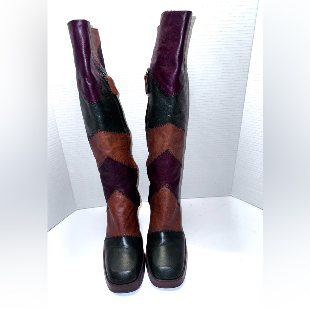 Ziti Girl Leilana Brown Patchwork Platform knee Boots 38=7.5US - Picture 4 of 7